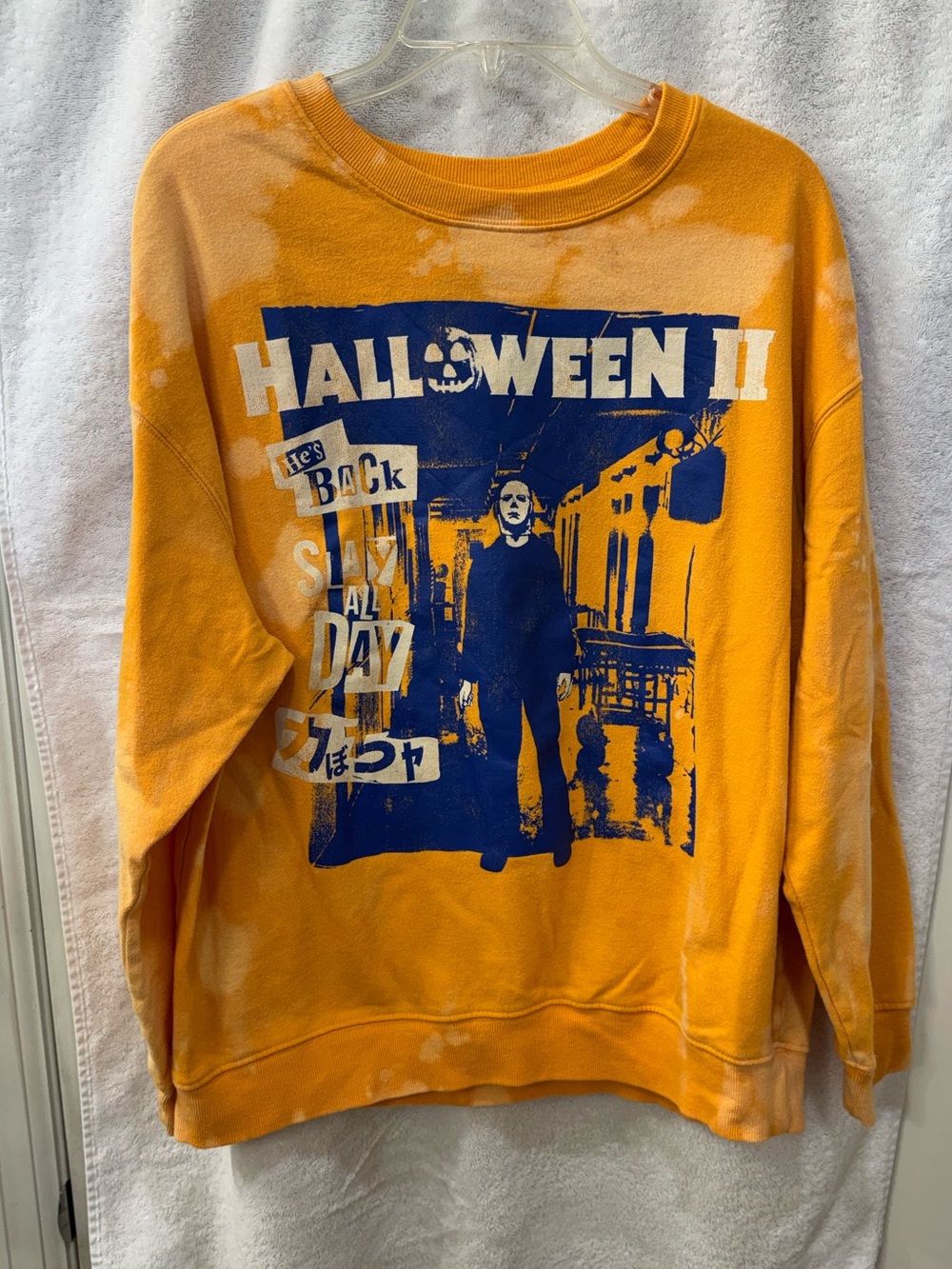 VINTAGE MICHAEL MYERS HALLOWEEN 2 II PULLOVER SWEATER TIE DYE ORANGE LONG SLEEVE